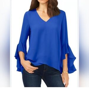Vince Camuto Royal Blue V-Neck 3/4 Flutter Sleeve Blouse Size XL
